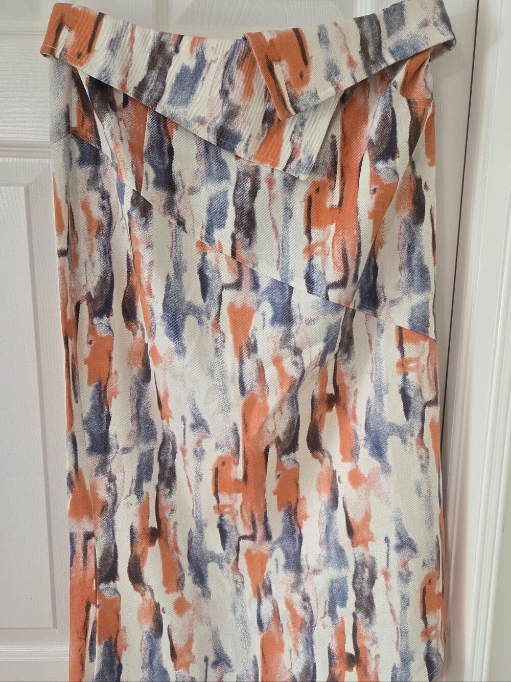 Abstract Print Midi Skirt in Cream, Orange & Blue